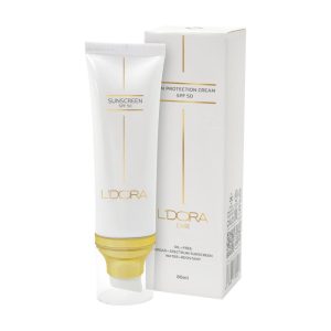 کرم ضدآفتاب لدورا کر SPF50 بی رنگ مناسب انواع پوست حجم ۸۰ میلی لیتر